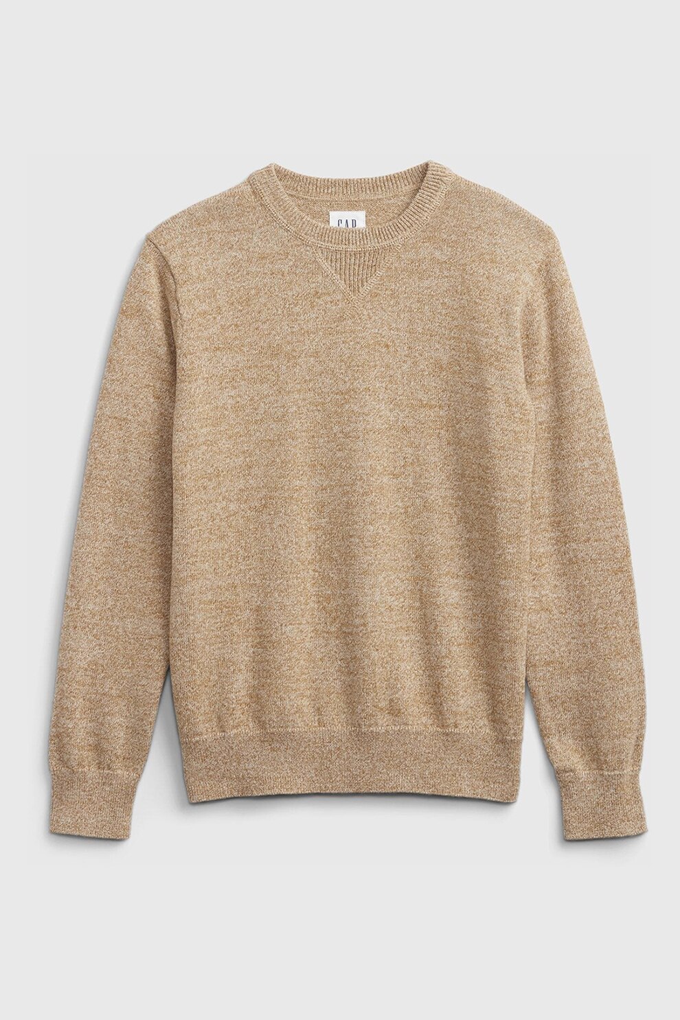 GAP, Pulover cu decolteu la baza gatului cu aspect tricotat fin, Maro deschis melange