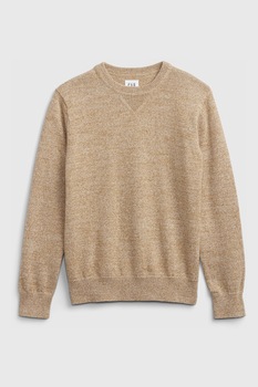 GAP, Pulover cu decolteu la baza gatului cu aspect tricotat fin, Maro deschis melange GAP, Pulover cu decolteu la baza gatului cu aspect tricotat fin, Maro deschis melange