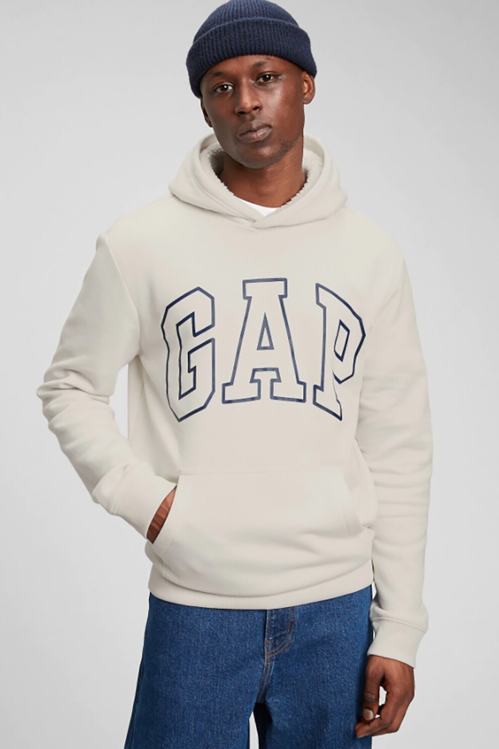 GAP, Hanorac cu logo si buzunar kangaroo, Alb prafuit