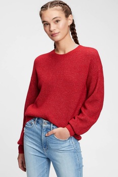 GAP, Pulover cu maneci cazute si decolteu la baza gatului, Rosu inchis GAP, Pulover cu maneci cazute si decolteu la baza gatului, Rosu inchis