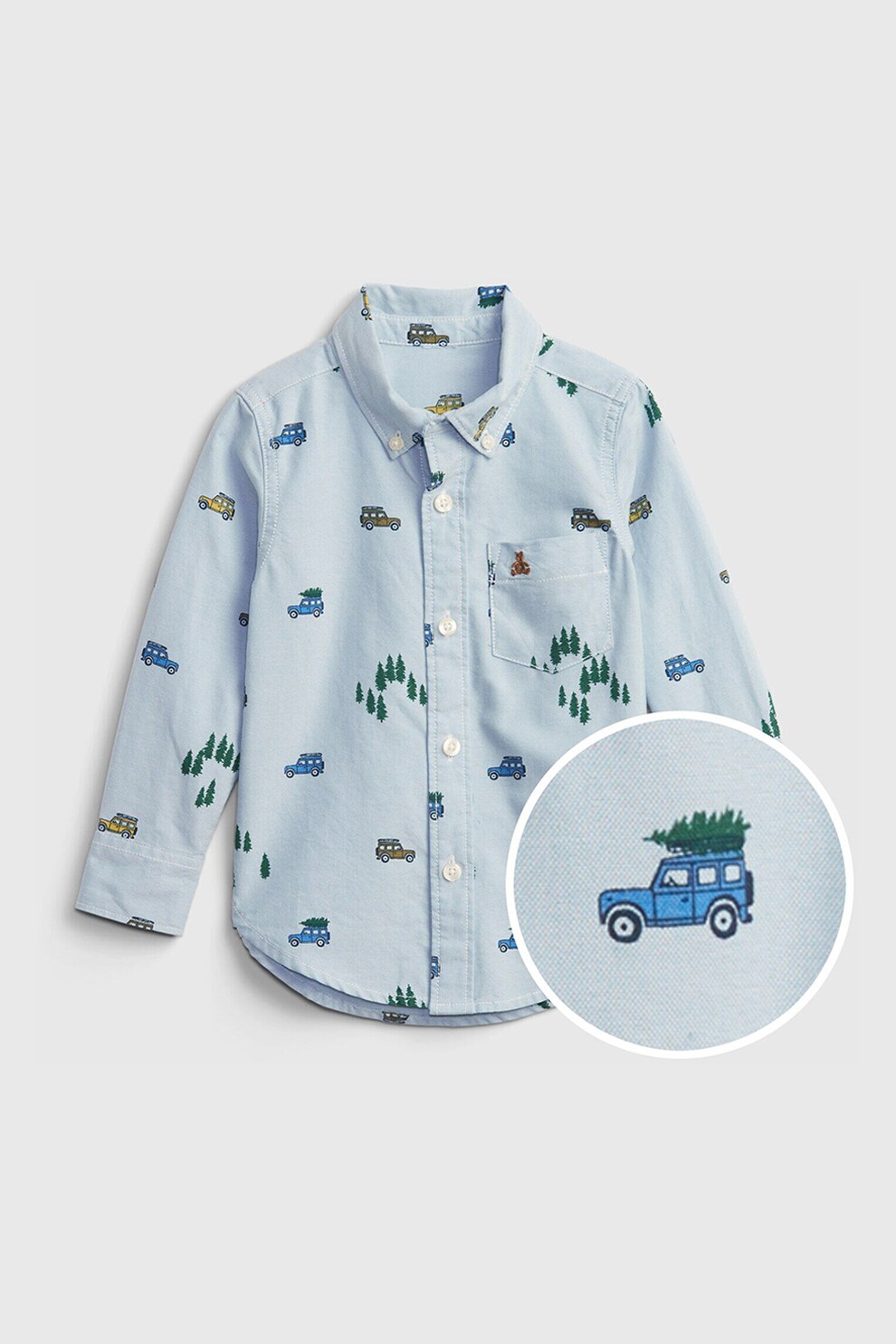 GAP, Camasa cu imprimeu si guler fixat cu nasturi, Albastru azur/verde