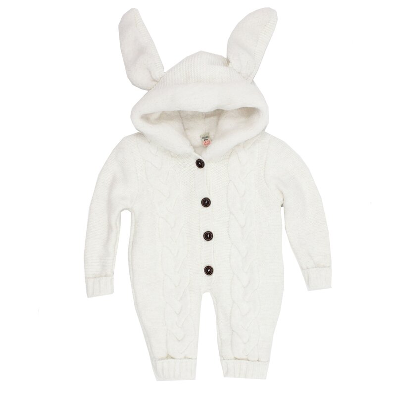 Salopeta bebe iarna, tricotata, cu nasturi, ivory