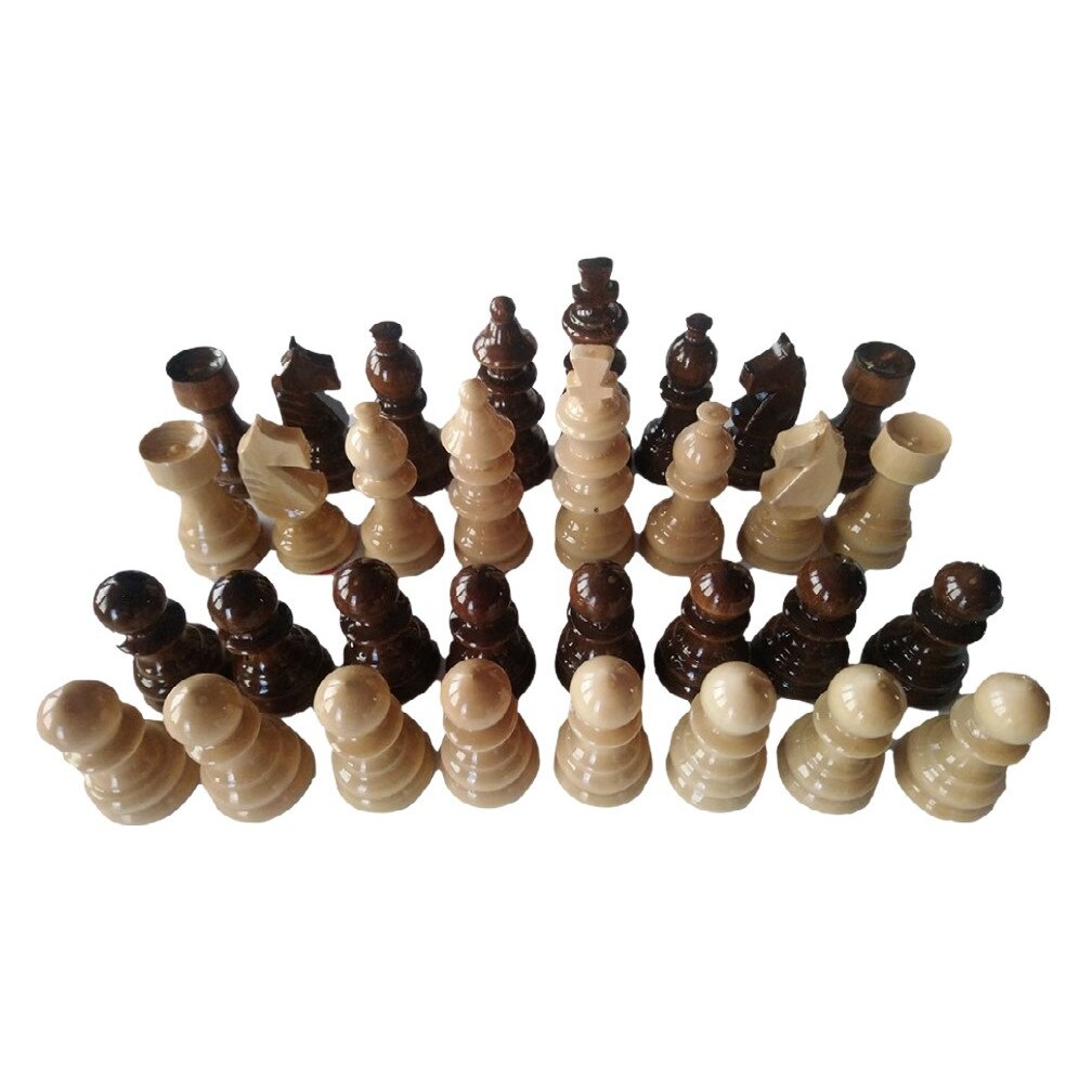 Set piese de sah din lemn , lacuite , diametru baza 3.2 cm, rege 9.5 cm maro