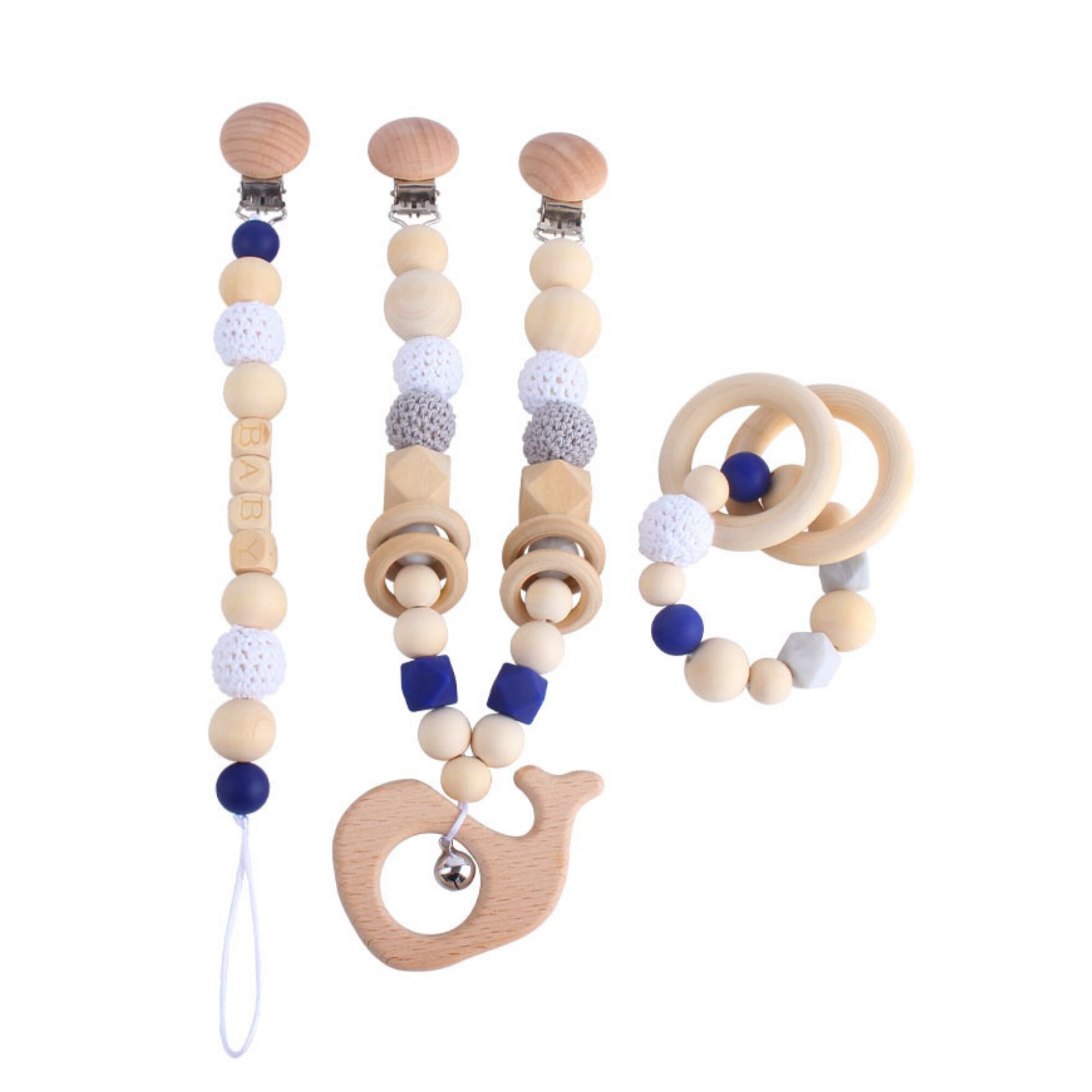 Set jucarie de carucior pentru bebelusi ,clips suzeta si bratara dentitie, bumbac si silicon