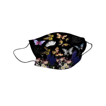 Set 10 masti de protectie igienice negre cu model multicolor fluturi, de unica folosinta Set 10 masti de protectie igienice negre cu model multicolor fluturi, de unica folosinta