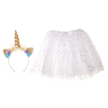 Costum carnaval pentru fetite, Zola®, model unicorn, fustita alba cu stelute,varsta 3-6 ani Costum carnaval pentru fetite, Zola®, model unicorn, fustita alba cu stelute,varsta 3-6 ani