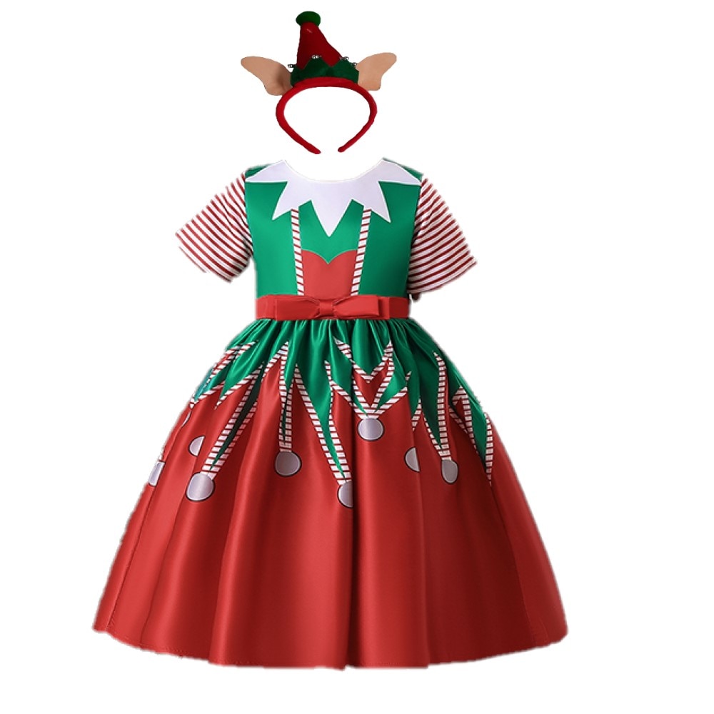 Costumatie fete Spiridusa cu rochita si bentita,7-8ani