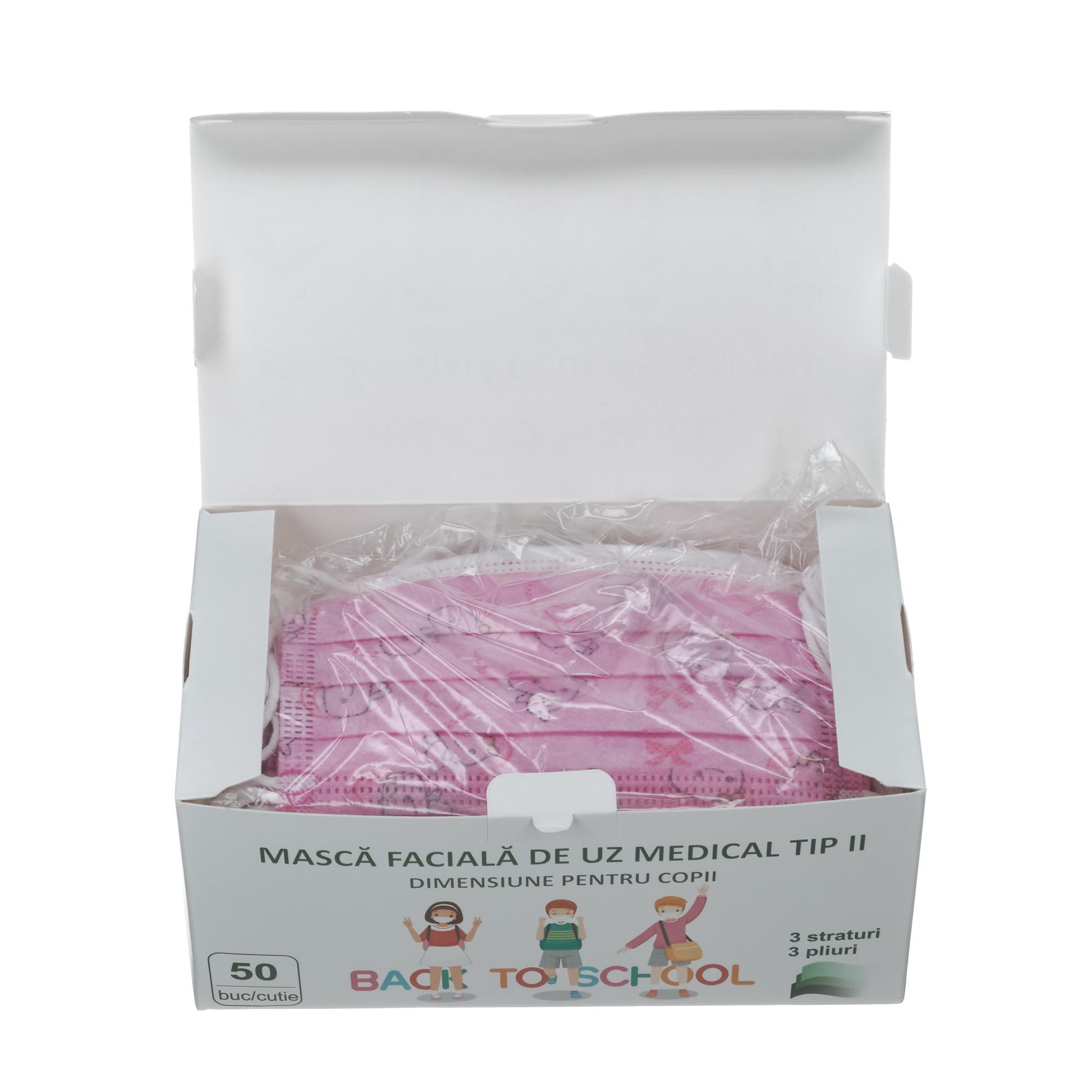 Set 50 Masca Faciala de uz Medical Copii GLOBAL 3 PLY Tip 2 Roz