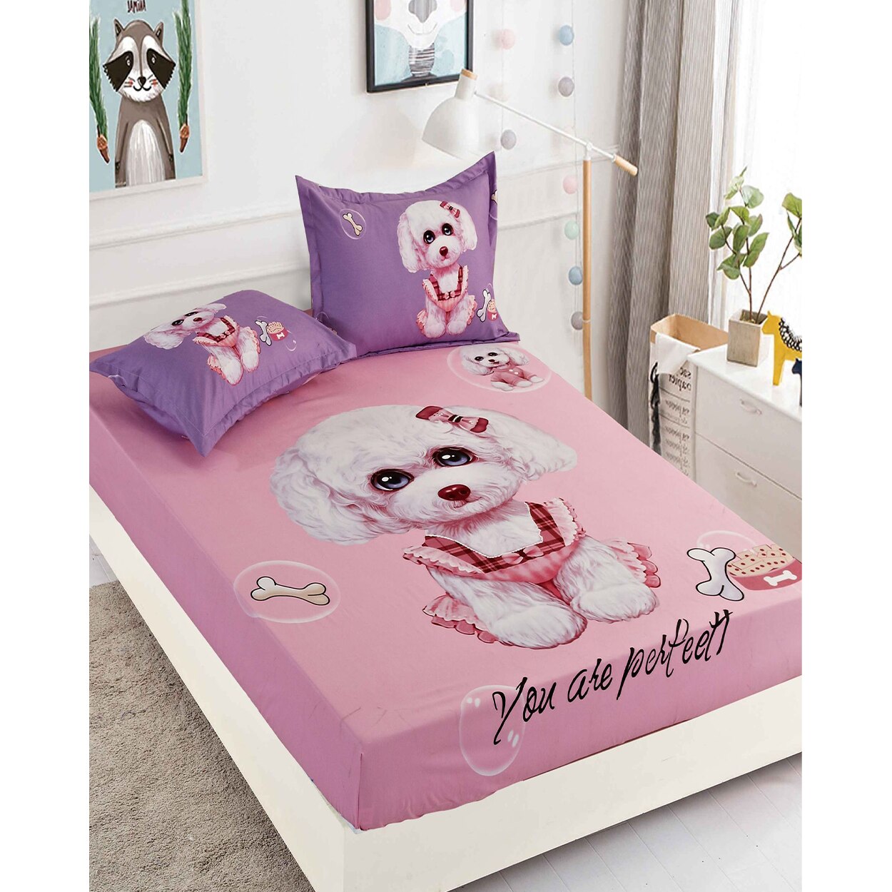 Husa de Pat cu Elastic si 2 Fete de Perna pentru Pat Dublu, You Are Perfect, HBF 146