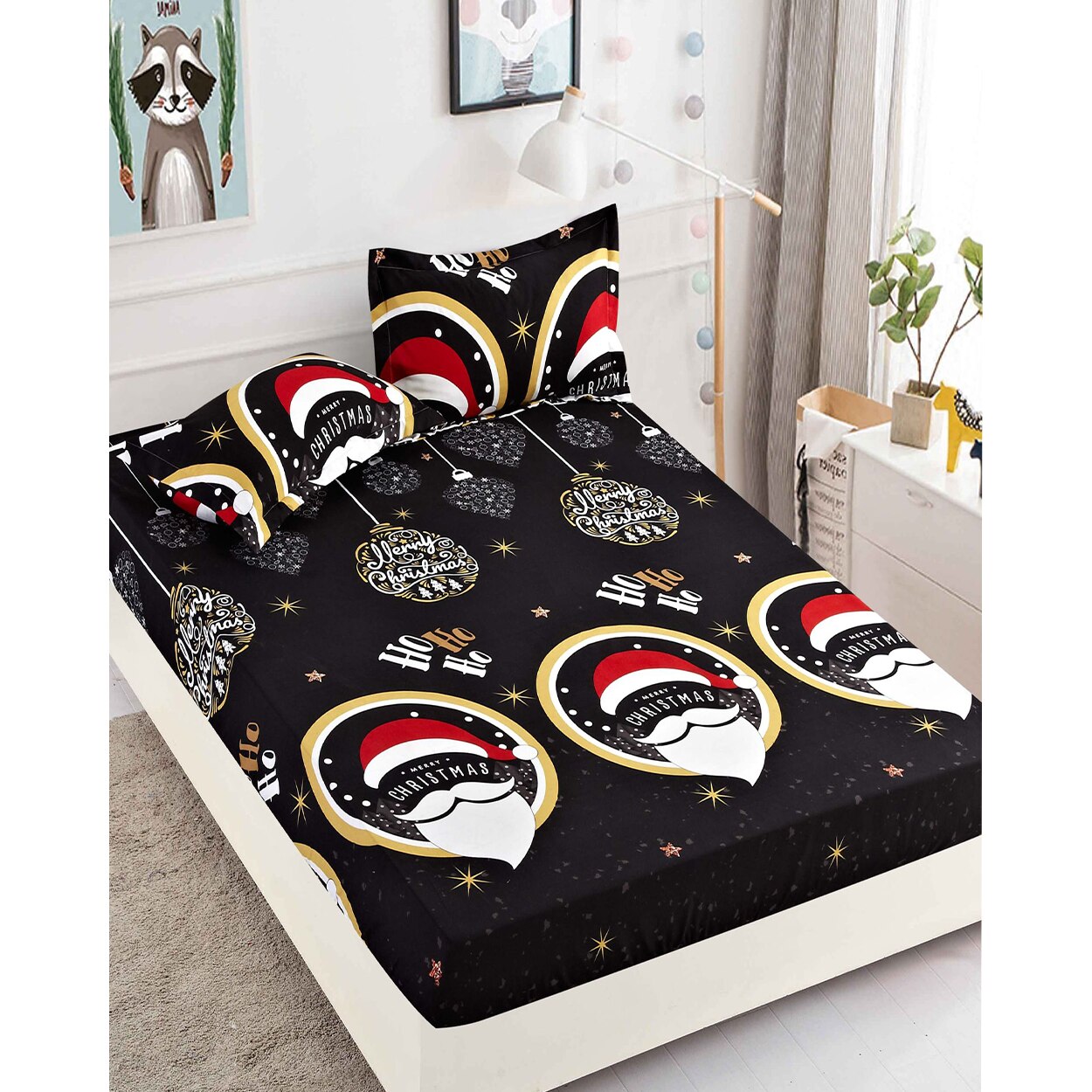 Husa de Pat cu Elastic si 2 Fete de Perna pentru Pat Dublu, Santa's Hat, HBFC 19