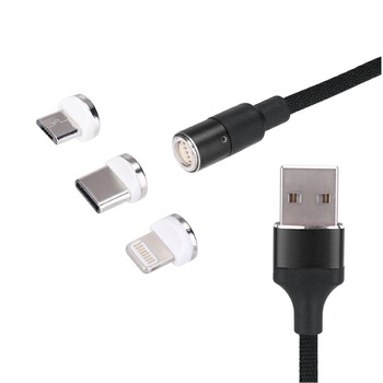 Cablu de incarcare 3 in 1 Micro USB, Type-C, Lightning 1m, textil, Negru Cablu de incarcare 3 in 1 Micro USB, Type-C, Lightning 1m, textil, Negru