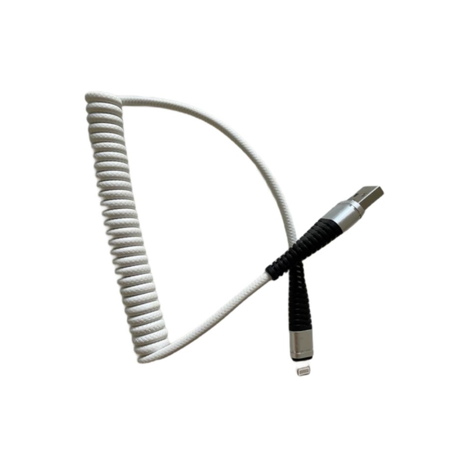 Cablu de incarcare spiralat Lightning pentru iPhone, iPod, iPad, lungime 1.2 metri, Alb