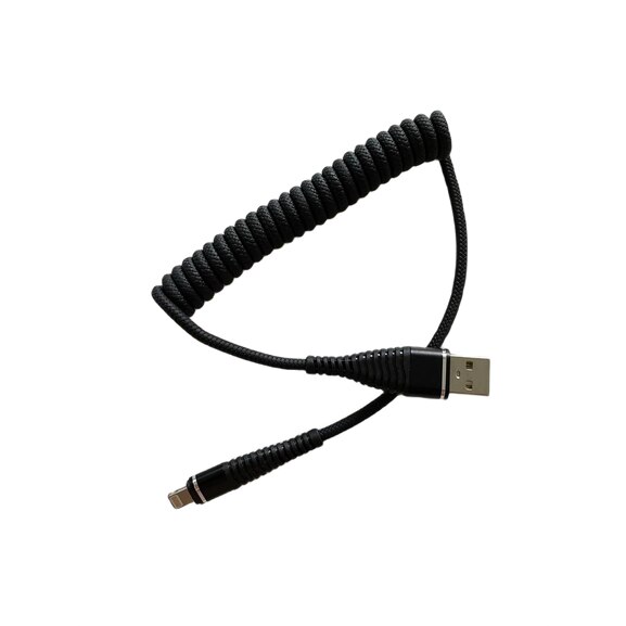 Cablu de incarcare spiralat Lightning pentru iPhone, iPod, iPad, lungime 1.2 metri, Negru