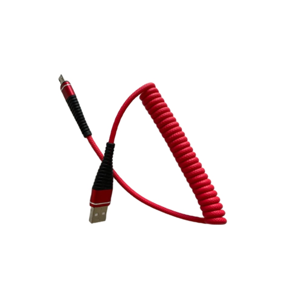 Cablu de incarcare spiralat Micro USB pentru dispozitivele cu Android, lungime 1.2 metru, Rosu