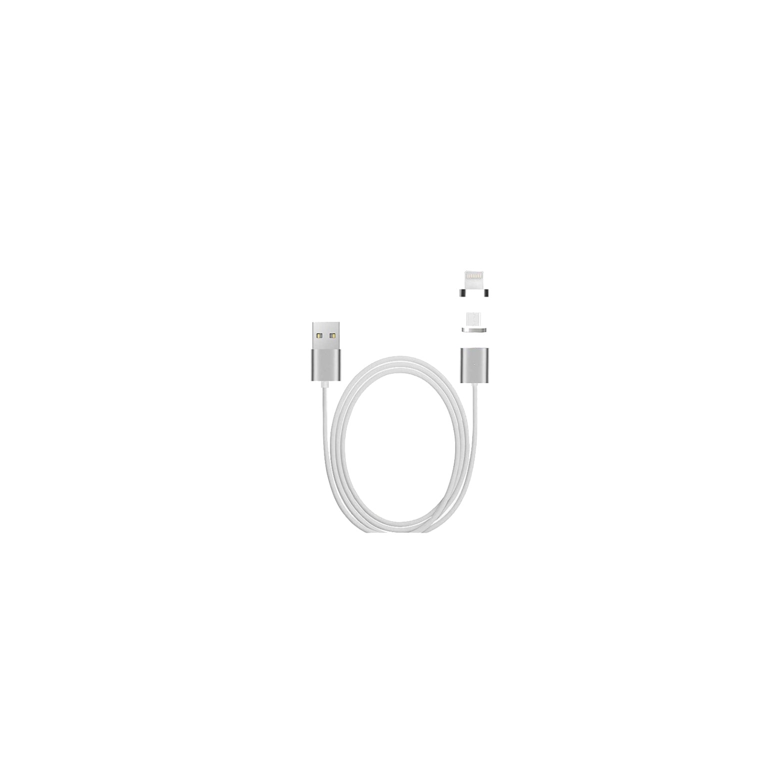 Cablu de date magnetic cu Micro USB si Lightning 1m, silver