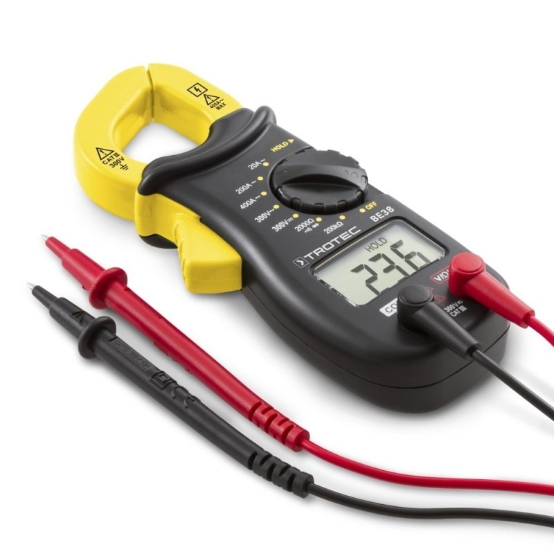 Cleste ampermetic Trotec BE38, Folosit pentru: masurarea tensiunii, curentului, capacitatii, rezistentei, frecventei, temperaturii de contact, ratei de esantionare; verificarea continuitatii, test dioda