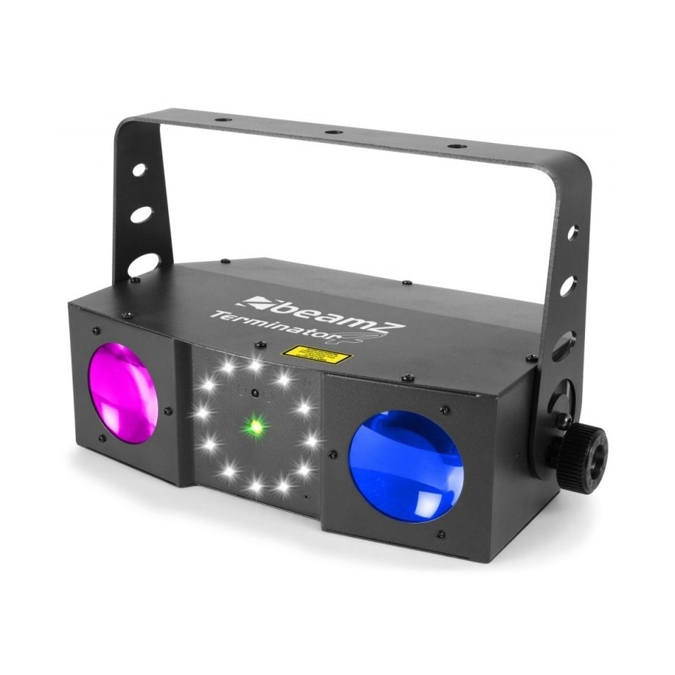 Proiector jocuri de lumini LED tip double moon cu laser si stroboscop integrat, telecomanda inclusa, Beamz Terminator IV