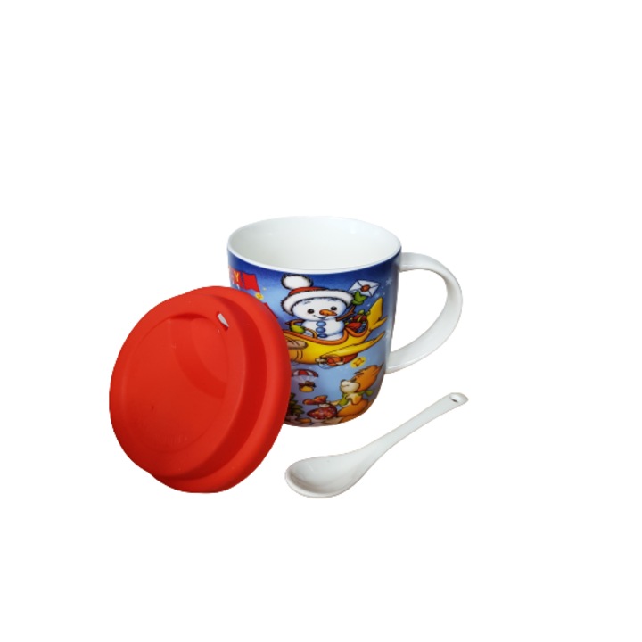 Ahelos bögre, Karácsonyi, Fedővel és kanállal, Többszínű