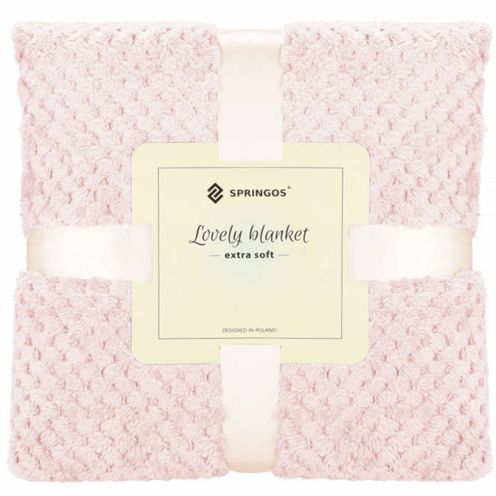 Patura pufoasa cu model in relief 200 x 220 cm Light Pink