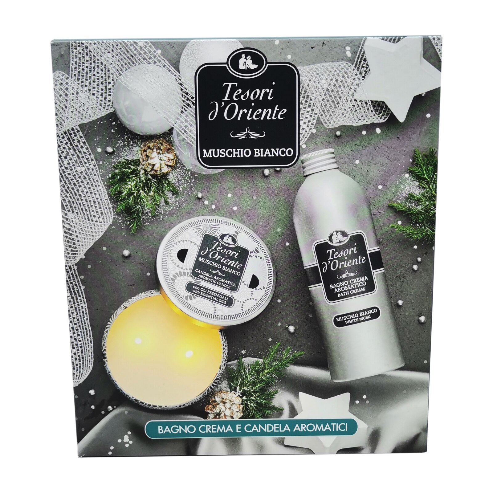 Set gel de dus si lumanare, Tesori D'Oriente, Mosc alb, 500ml si 200g