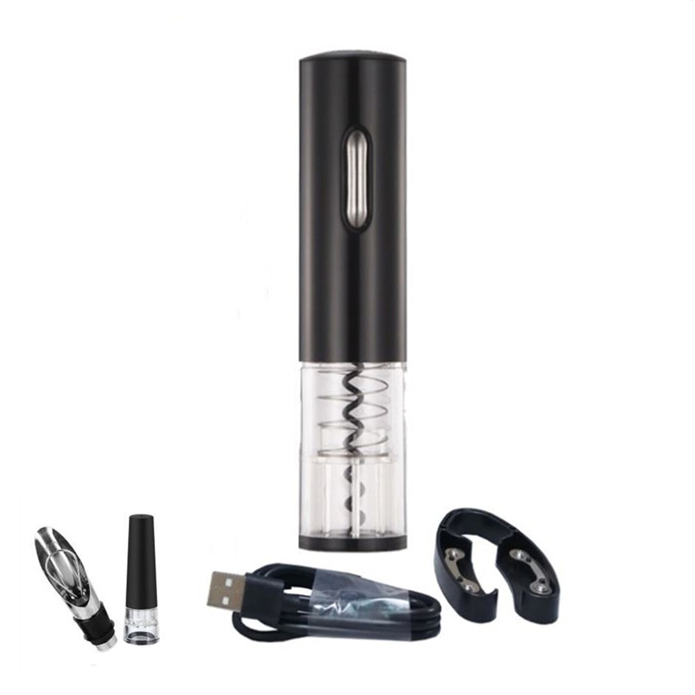 Tirbuson vin electric Flyme, reincarcabil, accesoriu taiat folie, aerator, dop pompa vid, full automat, Negru