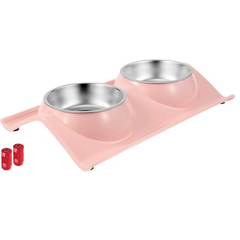 Set Castron Hranire cu 2 Boluri de Inox FizioTab® si 2 Pungi Igienice – Roz Set Castron Hranire cu 2 Boluri de Inox FizioTab® si 2 Pungi Igienice – Roz