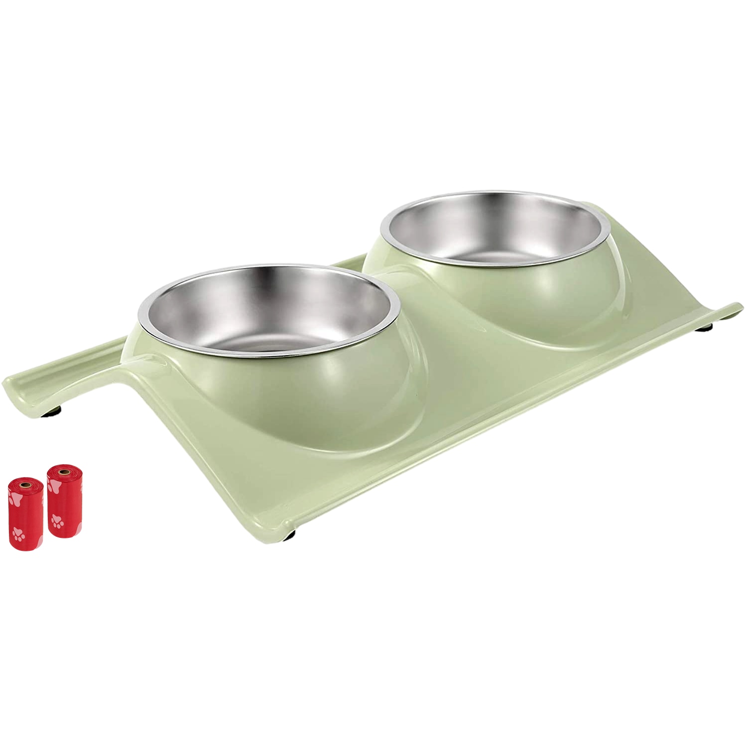Set Castron Hranire cu 2 Boluri de Inox FizioTab® si 2 Pungi Igienice – Verde