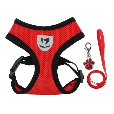 Set Ham si lesa Addachic si Pandantiv, pentru caini si pisici, S, Rosu