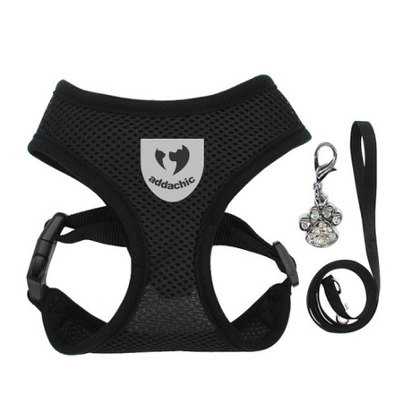 Set Ham si lesa Addachic si Pandantiv, pentru caini si pisici, M, Negru