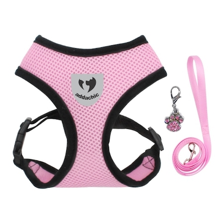 Set Ham si lesa Addachic si Pandantiv, pentru caini si pisici, S, Roz