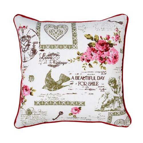 Perna decor Deco, rosu si alb, bumbac plus poliester, cu print floral, dimesniuni 40 x 40 cm