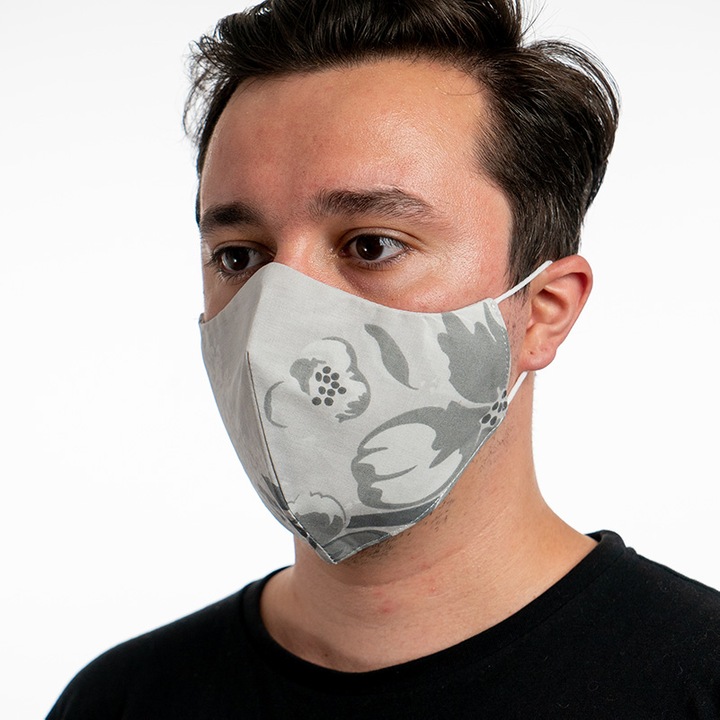 Предпазна маска за лице Platex, До 90% вирусна филтрация, За многократна употреба, Сиво бяло