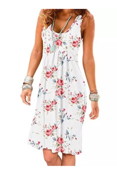 Rochie Dama de Vara cu Imprimeu Floral, Alb Rochie Dama de Vara cu Imprimeu Floral, Alb