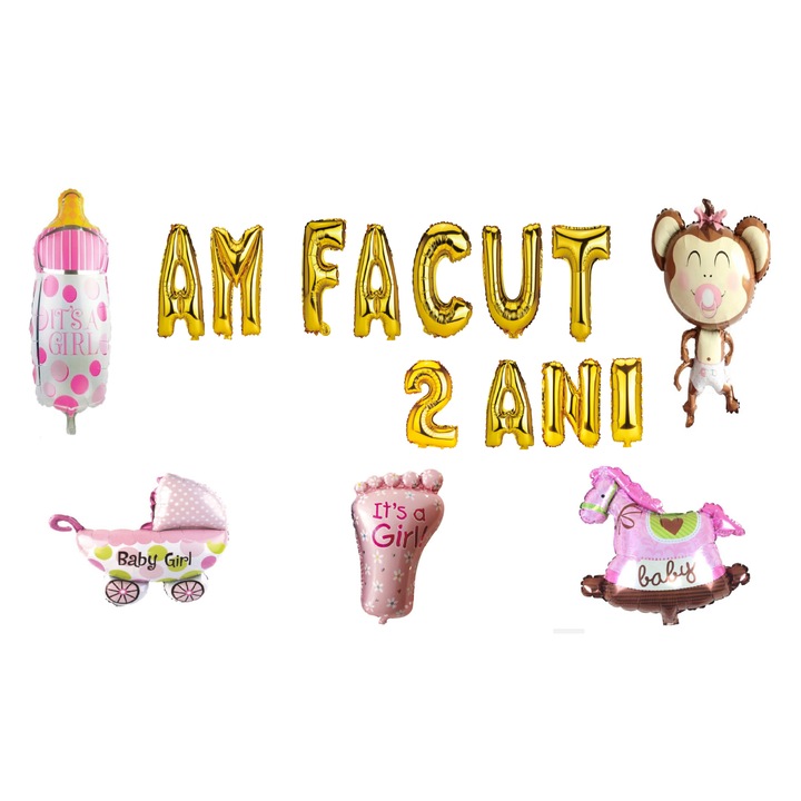 2 éves szülinapi lufi szett, 2 éves lettem, arany, lánynak, 16 db