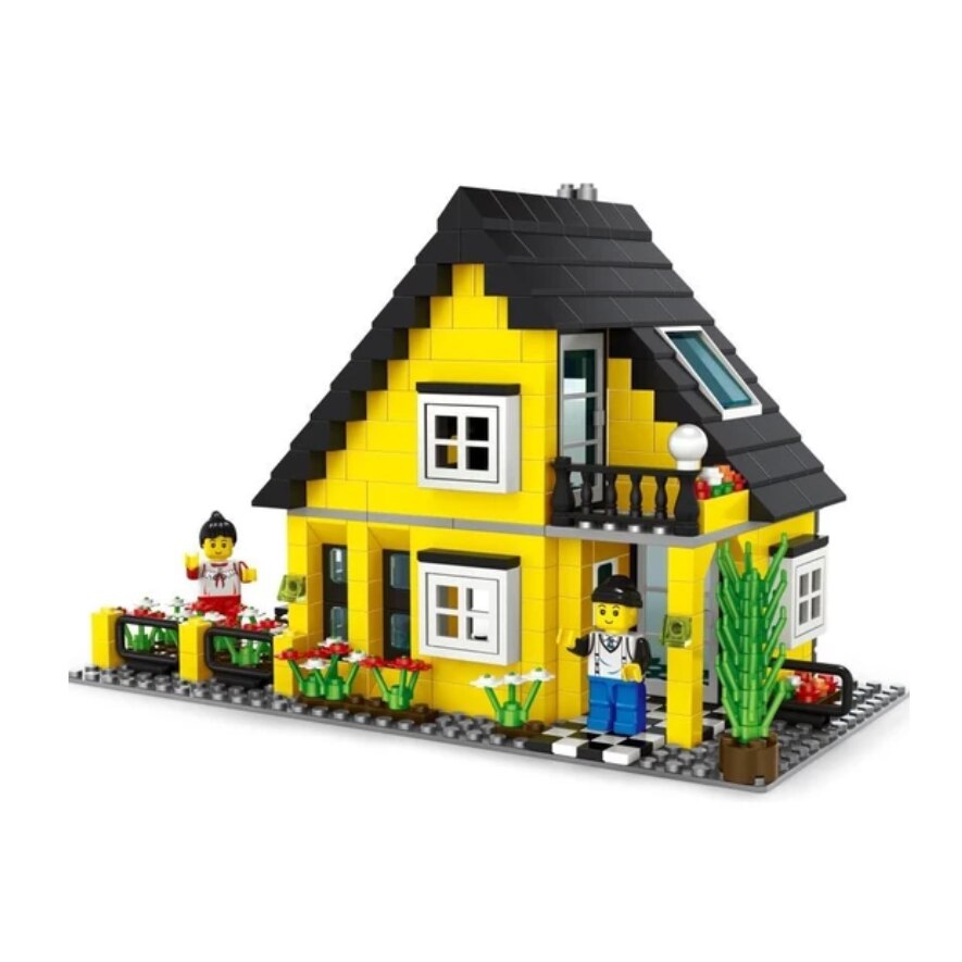 Joc de constructie Casuta cu gradina si 2 figurine, 458 piese