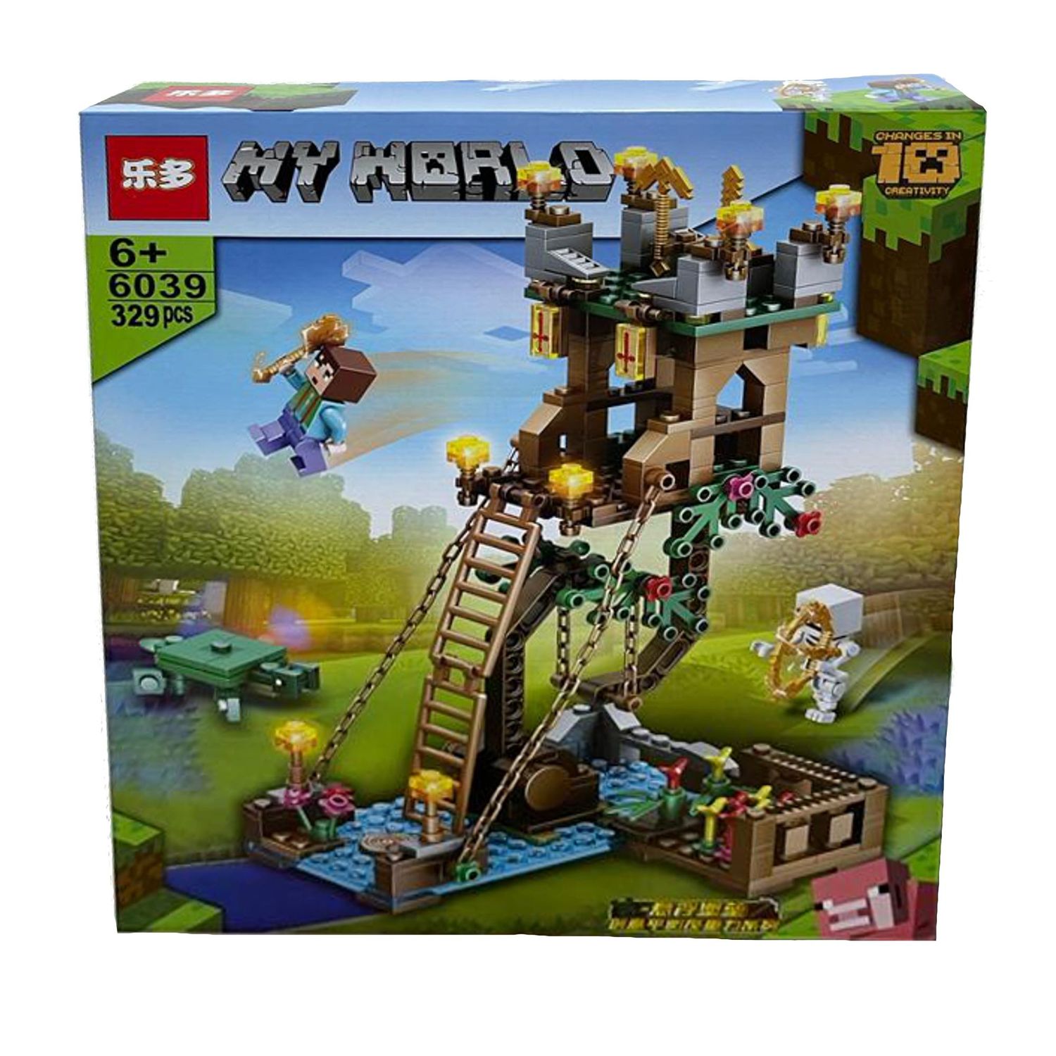 Set de constructie Leduo, MyWorld of Minecraft 10 in 1 cu efecte luminoase, 329 piese