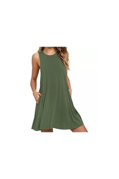 Rochie Dama Scurta Fara Maneci cu Buzunare, Verde M Rochie Dama Scurta Fara Maneci cu Buzunare, Verde M