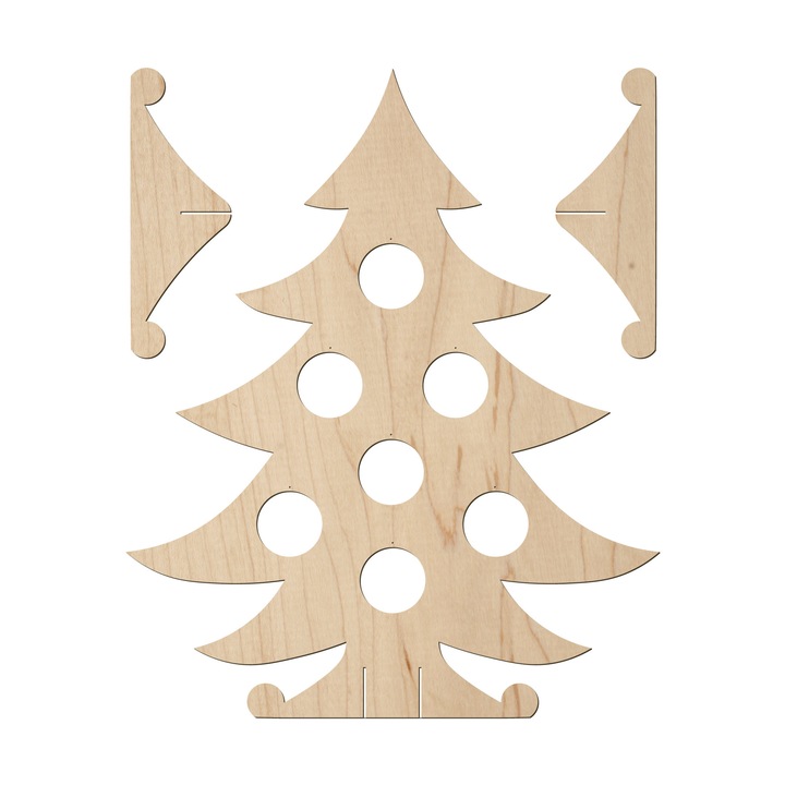 Brad Craciun din lemn cu 7 orificii pentru ornamente, brad artificial ecologic, 60x73 cm