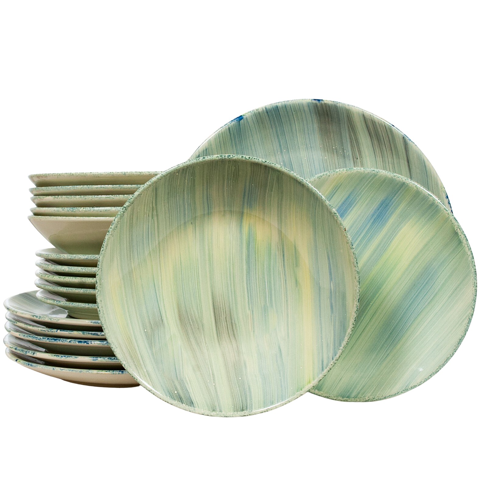 Set Complet Serviciu De Masa, Aurora Borealis, 18 piese, Cesiro, Crem Ivoire cu Albastru/Galben/Negru