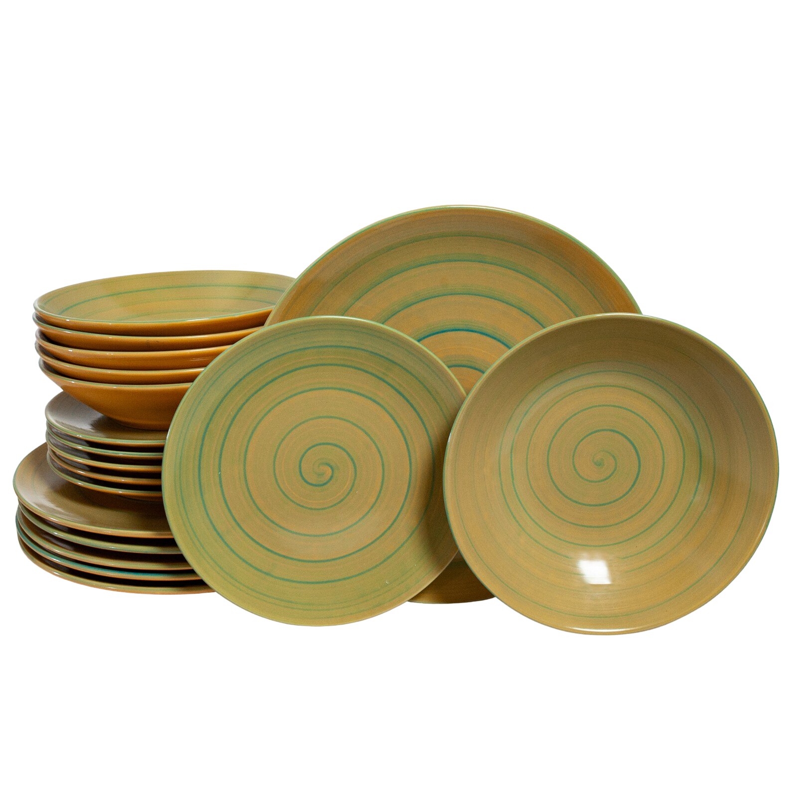 Set Complet Serviciu De Masa, Patura de Toamna, 18 piese, Cesiro, Galben/Verde