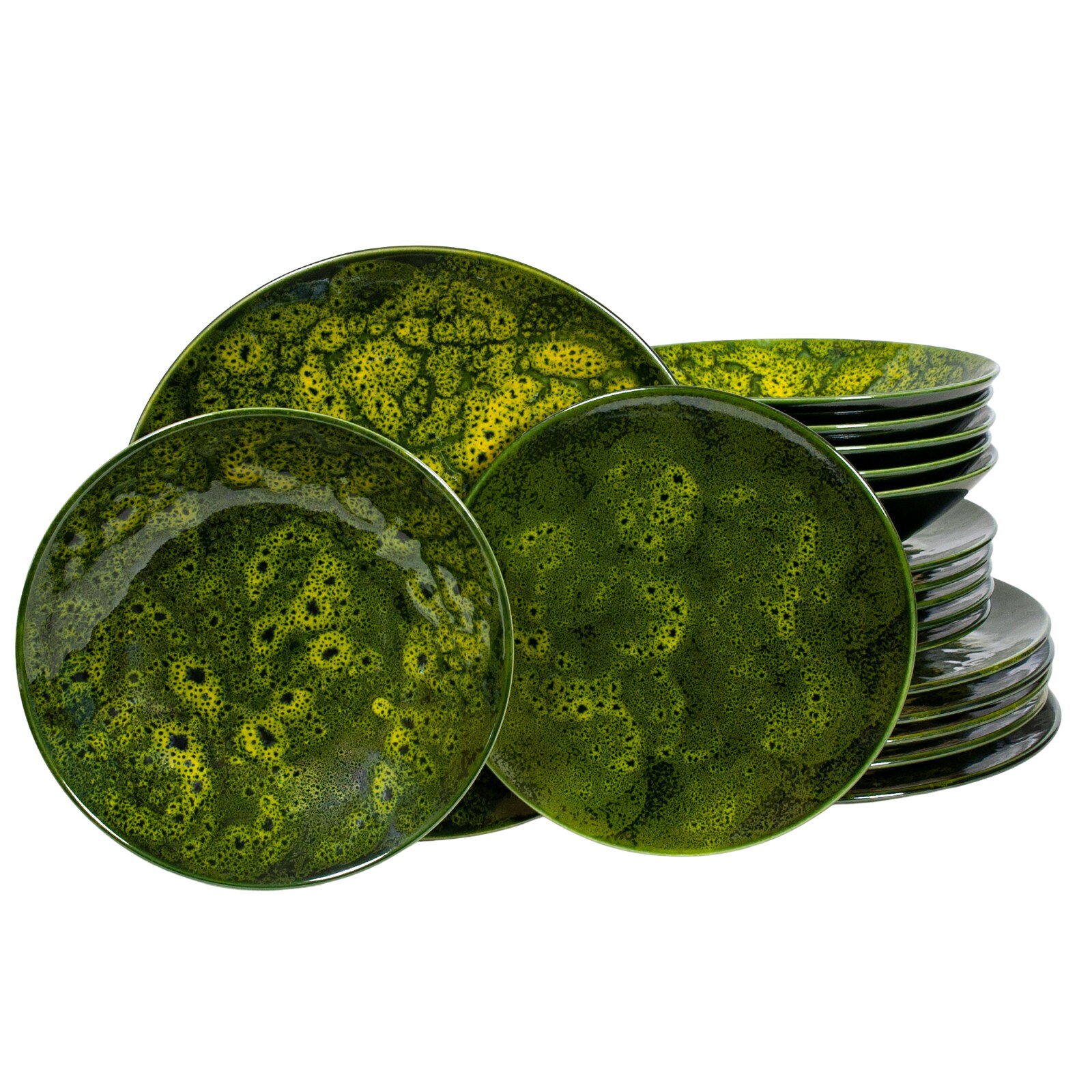 Set Complet Serviciu De Masa, Padure de Conifere, 18 piese, Cesiro, Verde/Galben