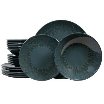 Set Complet Serviciu De Masa, 18 piese, Cesiro, Mandala Draw, Gri Antracit cu Negru Set Complet Serviciu De Masa, 18 piese, Cesiro, Mandala Draw, Gri Antracit cu Negru