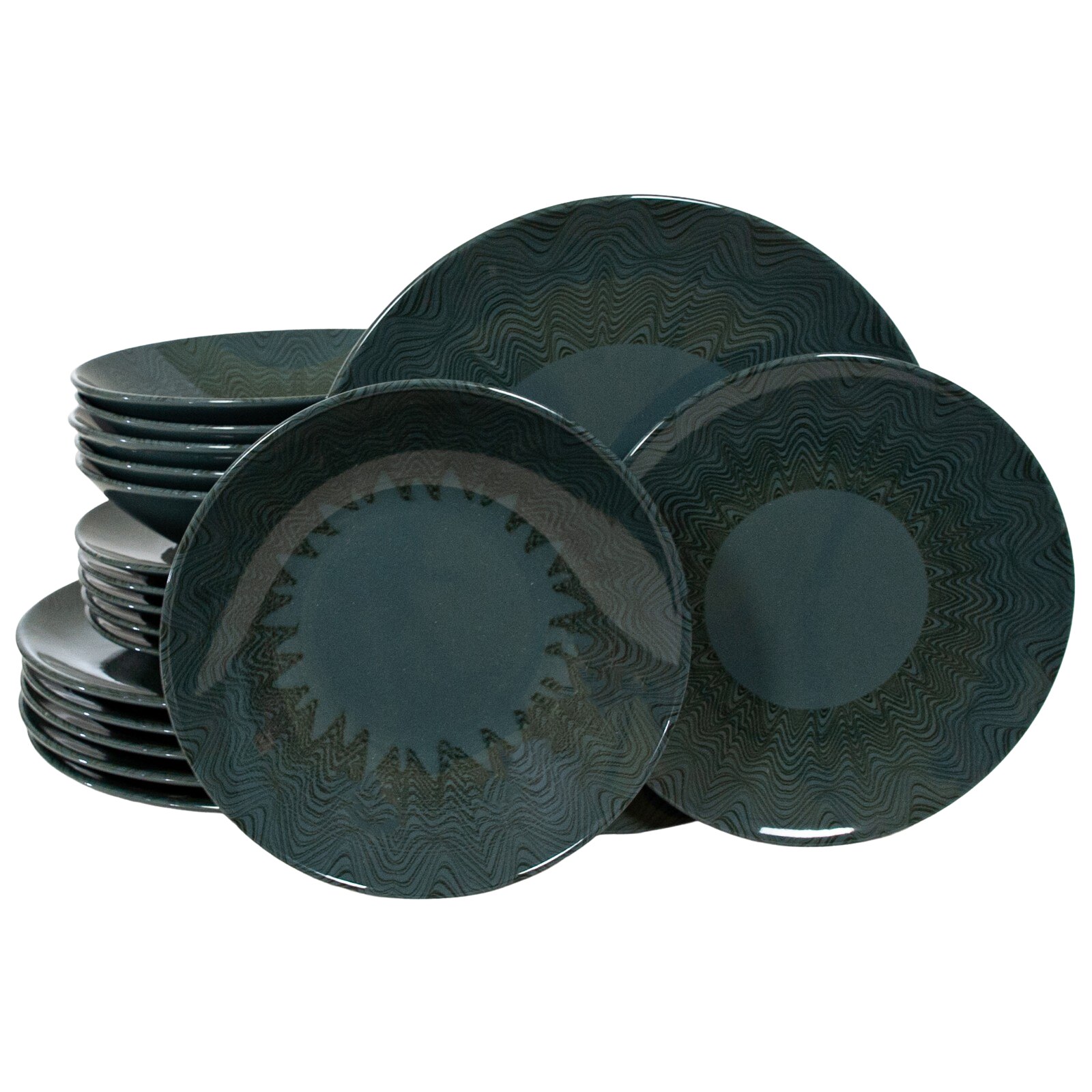 Set Complet Serviciu De Masa, 18 piese, Cesiro, Mandala Draw, Negru cu Gri Antracit