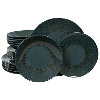 Set Complet Serviciu De Masa, 18 piese, Cesiro, Mandala Draw, Negru cu Gri Antracit Set Complet Serviciu De Masa, 18 piese, Cesiro, Mandala Draw, Negru cu Gri Antracit