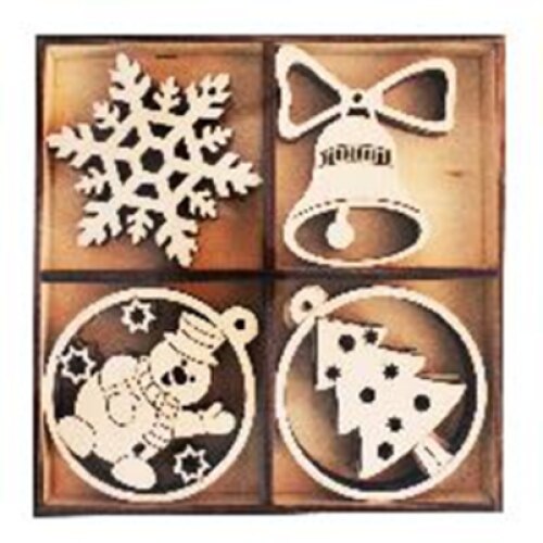 Set decoratiuni glob gravat, 24 piese - Model 4, Bej, Lemn