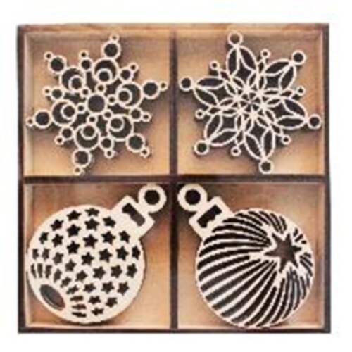 Set decoratiuni glob gravat, 24 piese - Model 1, Bej, Lemn