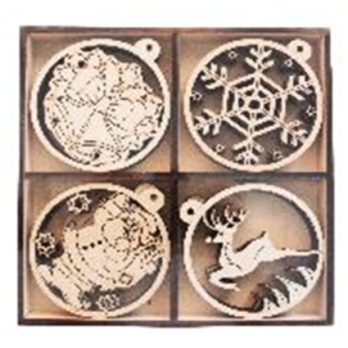 Set decoratiuni glob gravat, 24 piese - Model 3, Bej, Lemn