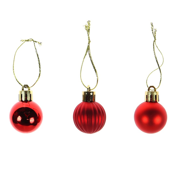 Set 12 globuri Craciun, rosii, D 3 cm, SYCB15-237