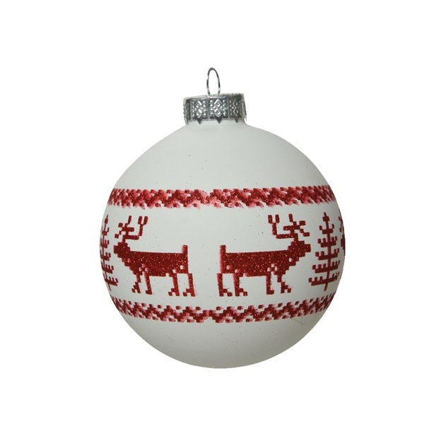 Glob de Craciun - Bauble Glass Matt Reindeer, Alb, Sticla