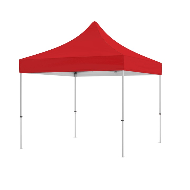 Cort evenimente 3x3m, din aluminiu de 40mm, rosu, pliabil, cu conectori din plastic, cu pereti decorativi pentru picioare